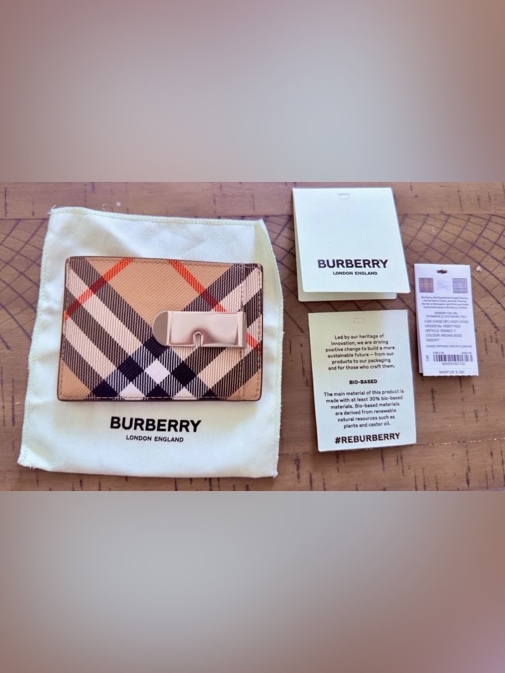 Burberry Plaid Card Case with Polished Stainless Steel Money Clip